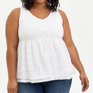 Torrid White Lace Babydoll Tank Blouse Size 1 or 14/16 1X 14 16